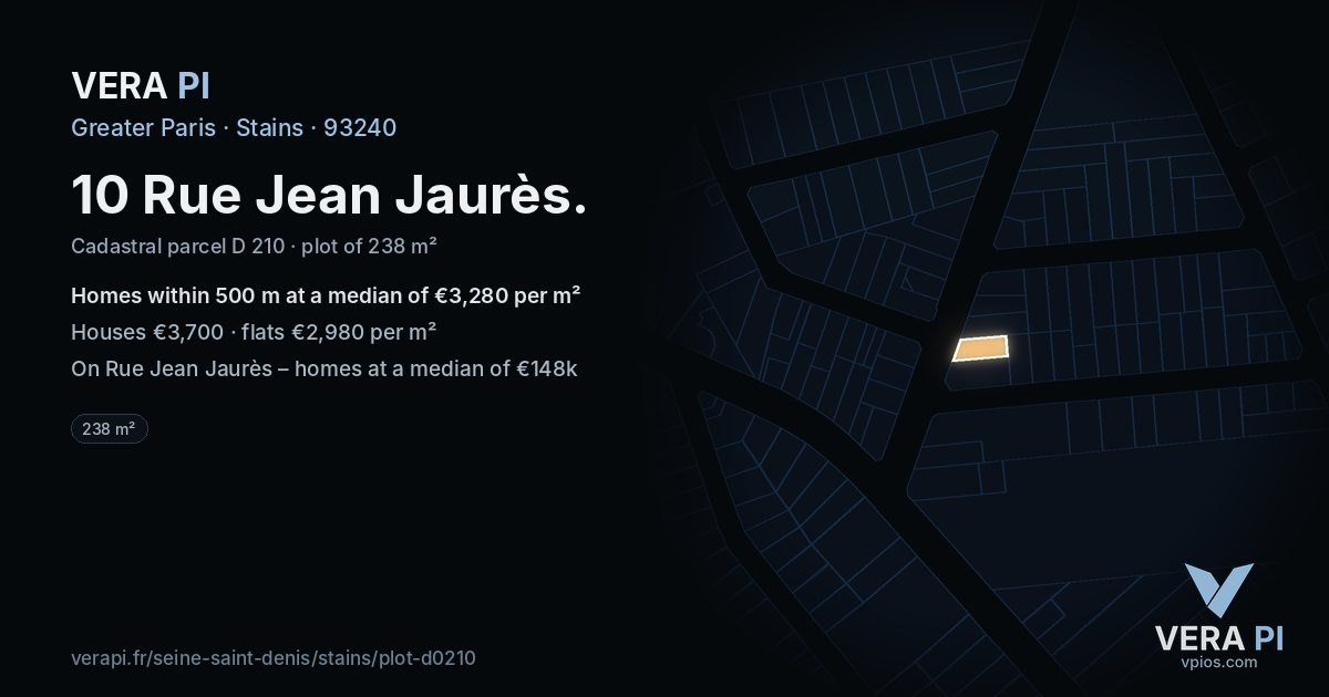 10 Rue Jean Jaurès, Stains at night – the plot lit, the parcels around coloured by the prices near them