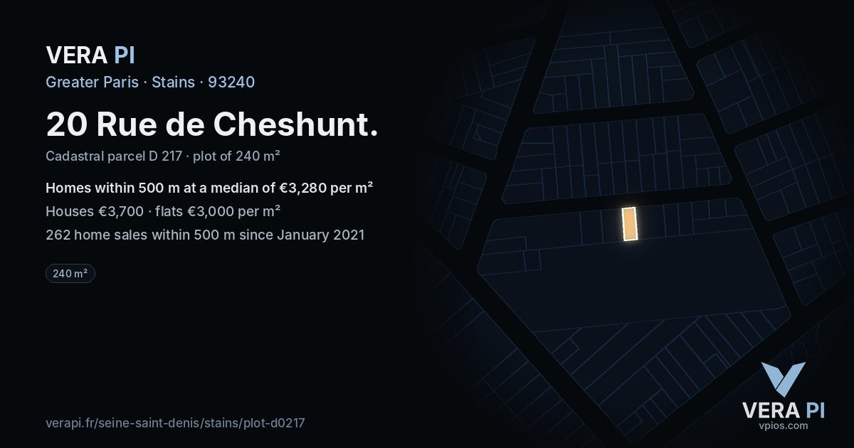 20 Rue de Cheshunt, Stains at night – the plot lit, the parcels around coloured by the prices near them