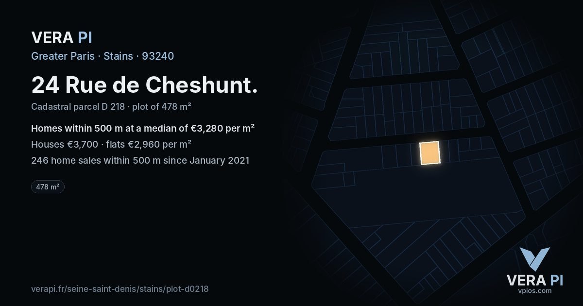 24 Rue de Cheshunt, Stains at night – the plot lit, the parcels around coloured by the prices near them