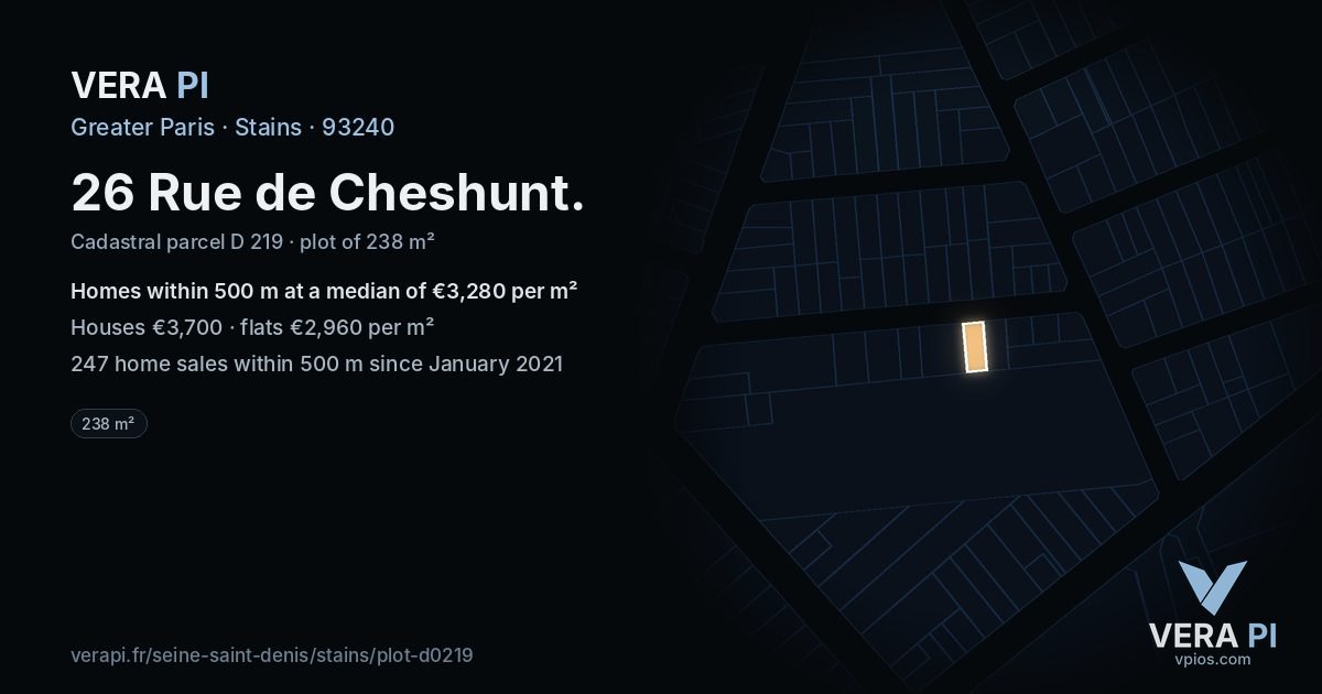 26 Rue de Cheshunt, Stains at night – the plot lit, the parcels around coloured by the prices near them