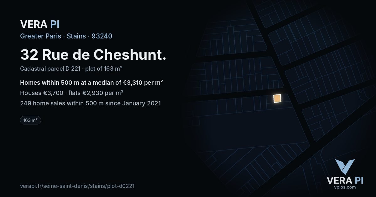32 Rue de Cheshunt, Stains at night – the plot lit, the parcels around coloured by the prices near them
