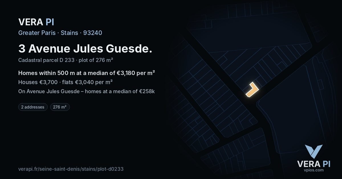 3 Avenue Jules Guesde, Stains at night – the plot lit, the parcels around coloured by the prices near them