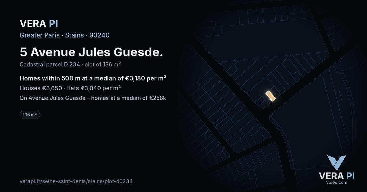 5 Avenue Jules Guesde, Stains at night – the plot lit, the parcels around coloured by the prices near them