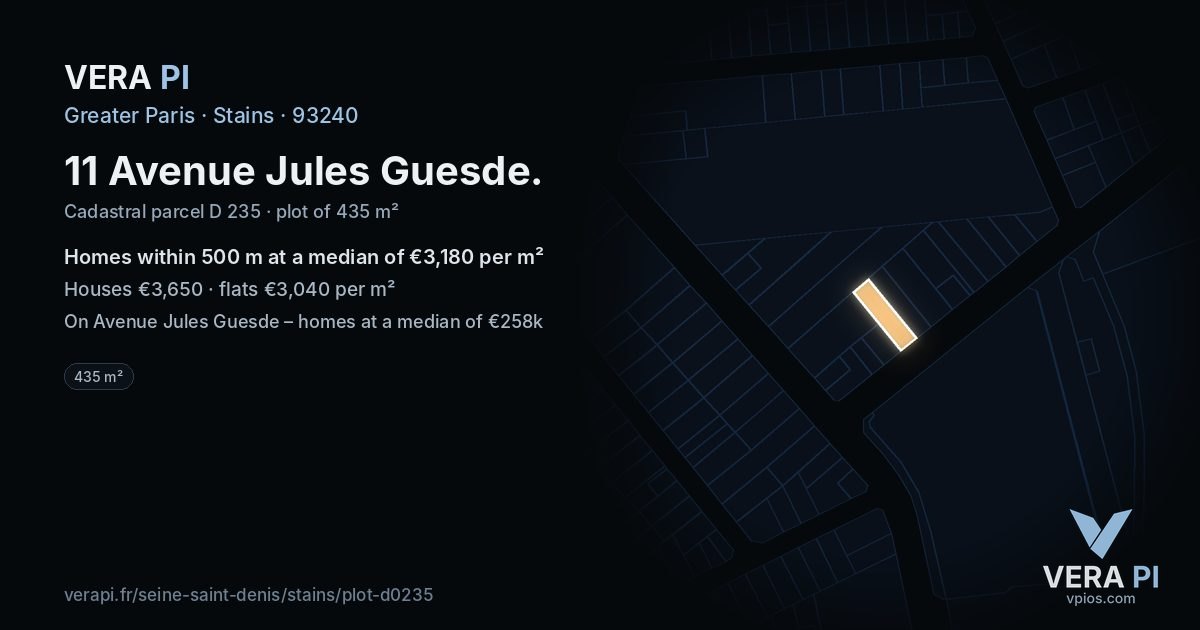 11 Avenue Jules Guesde, Stains at night – the plot lit, the parcels around coloured by the prices near them