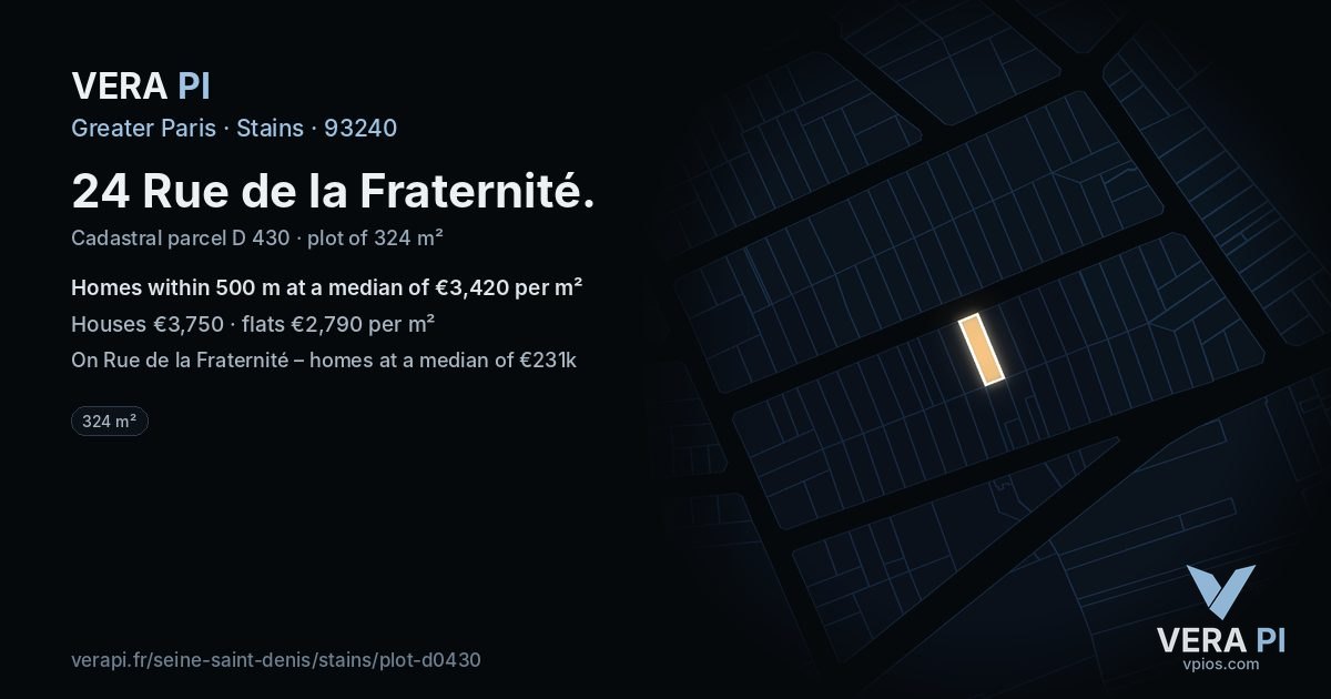 24 Rue de la Fraternité, Stains at night – the plot lit, the parcels around coloured by the prices near them