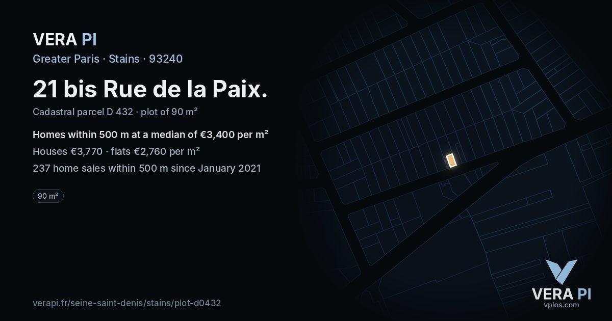 21 bis Rue de la Paix, Stains at night – the plot lit, the parcels around coloured by the prices near them