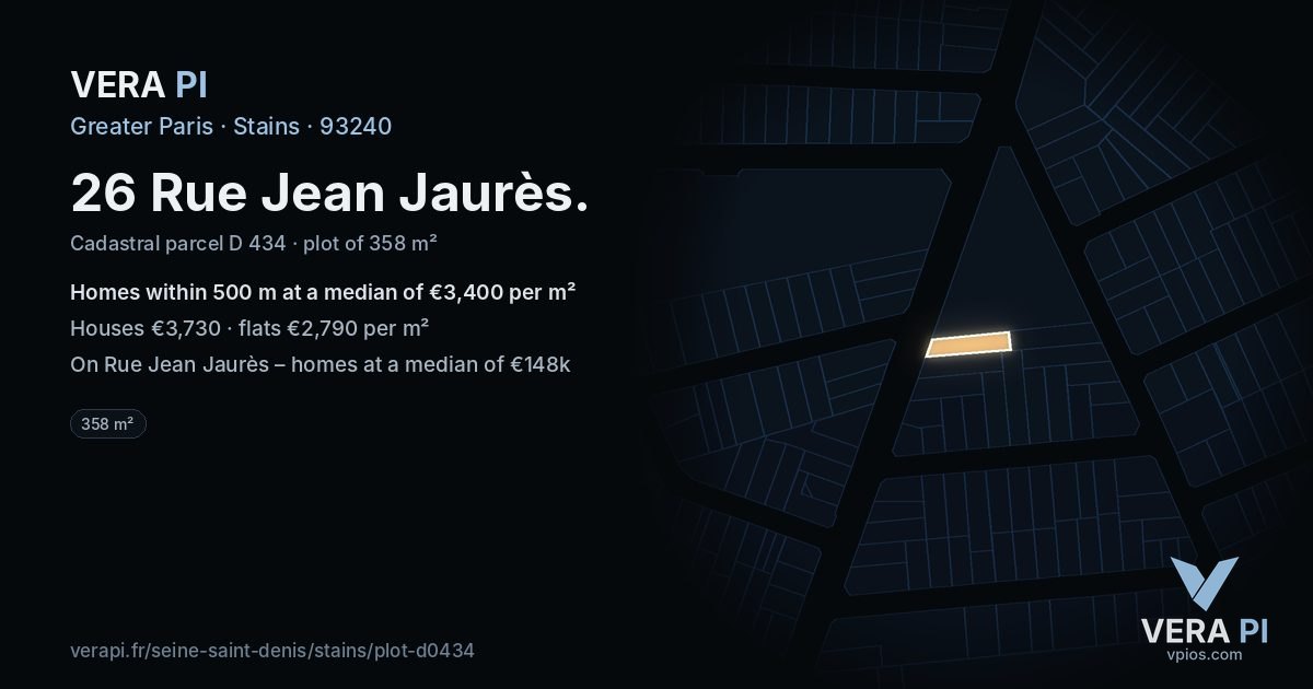 26 Rue Jean Jaurès, Stains at night – the plot lit, the parcels around coloured by the prices near them