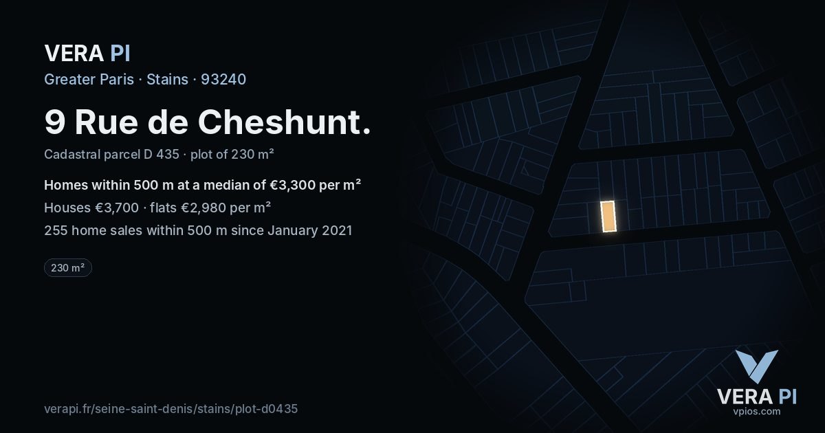 9 Rue de Cheshunt, Stains at night – the plot lit, the parcels around coloured by the prices near them
