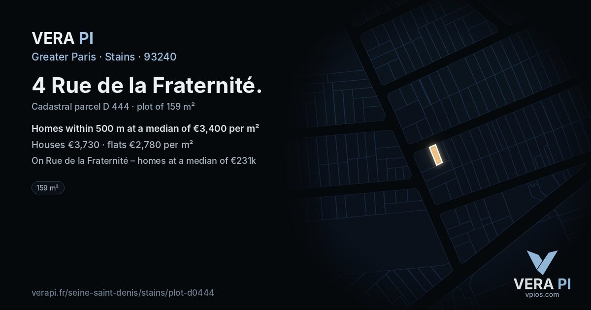 4 Rue de la Fraternité, Stains at night – the plot lit, the parcels around coloured by the prices near them