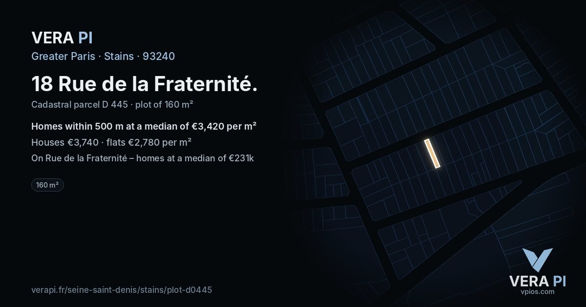 18 Rue de la Fraternité, Stains at night – the plot lit, the parcels around coloured by the prices near them