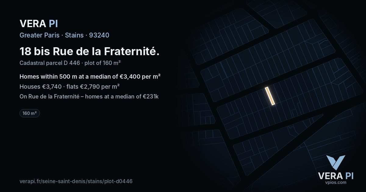 18 bis Rue de la Fraternité, Stains at night – the plot lit, the parcels around coloured by the prices near them