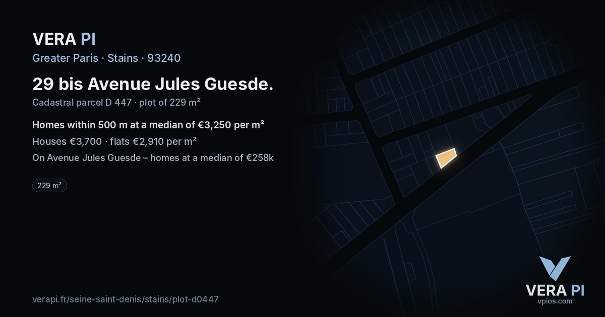 29 bis Avenue Jules Guesde, Stains at night – the plot lit, the parcels around coloured by the prices near them