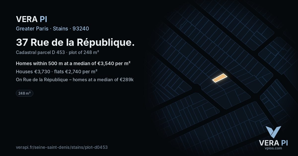 37 Rue de la République, Stains at night – the plot lit, the parcels around coloured by the prices near them