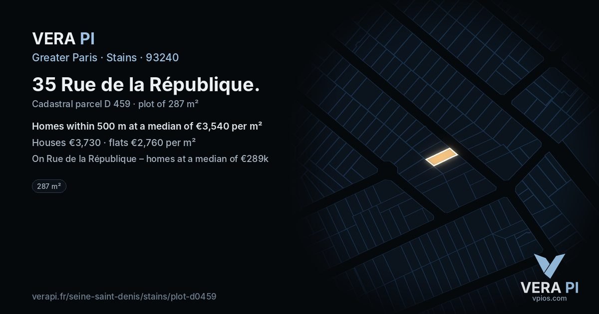 35 Rue de la République, Stains at night – the plot lit, the parcels around coloured by the prices near them