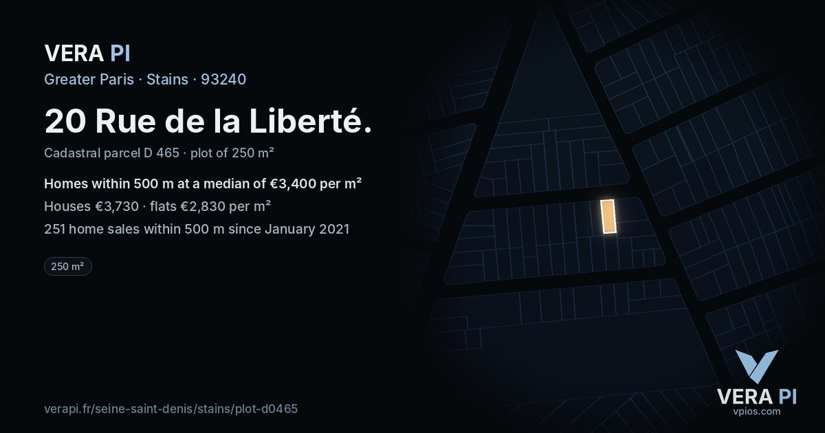 20 Rue de la Liberté, Stains at night – the plot lit, the parcels around coloured by the prices near them