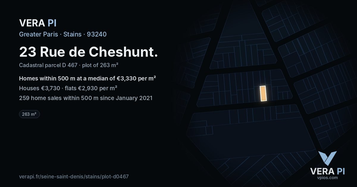 23 Rue de Cheshunt, Stains at night – the plot lit, the parcels around coloured by the prices near them