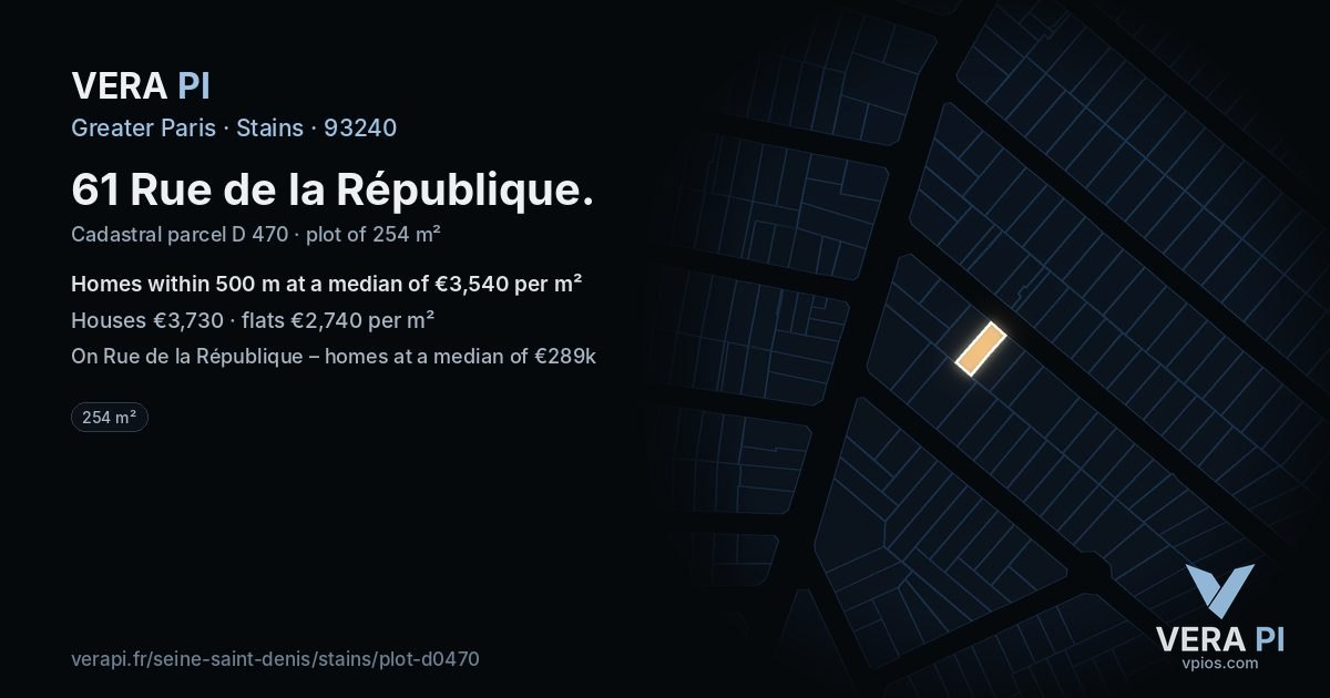 61 Rue de la République, Stains at night – the plot lit, the parcels around coloured by the prices near them