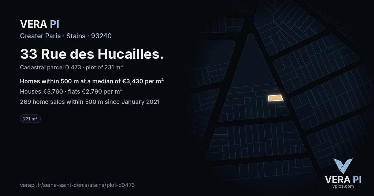 33 Rue des Hucailles, Stains at night – the plot lit, the parcels around coloured by the prices near them