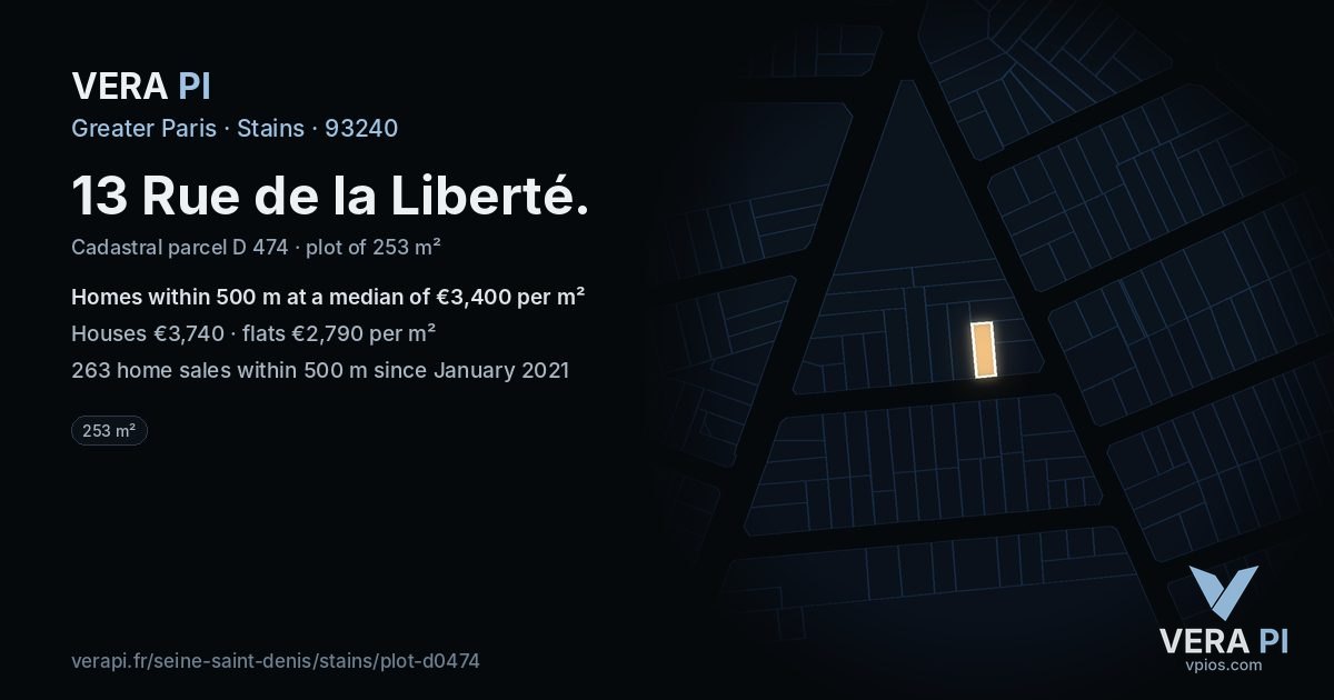 13 Rue de la Liberté, Stains at night – the plot lit, the parcels around coloured by the prices near them