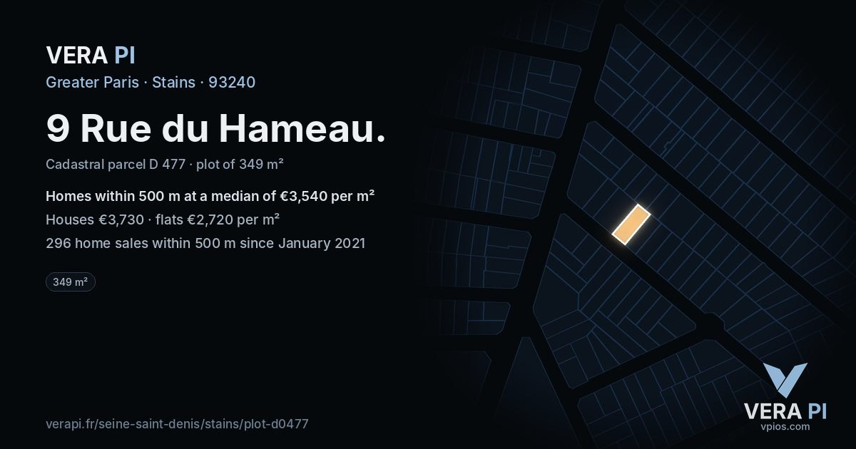 9 Rue du Hameau, Stains at night – the plot lit, the parcels around coloured by the prices near them