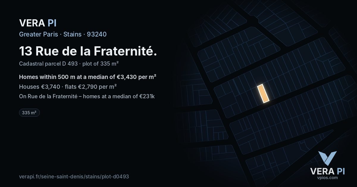13 Rue de la Fraternité, Stains at night – the plot lit, the parcels around coloured by the prices near them