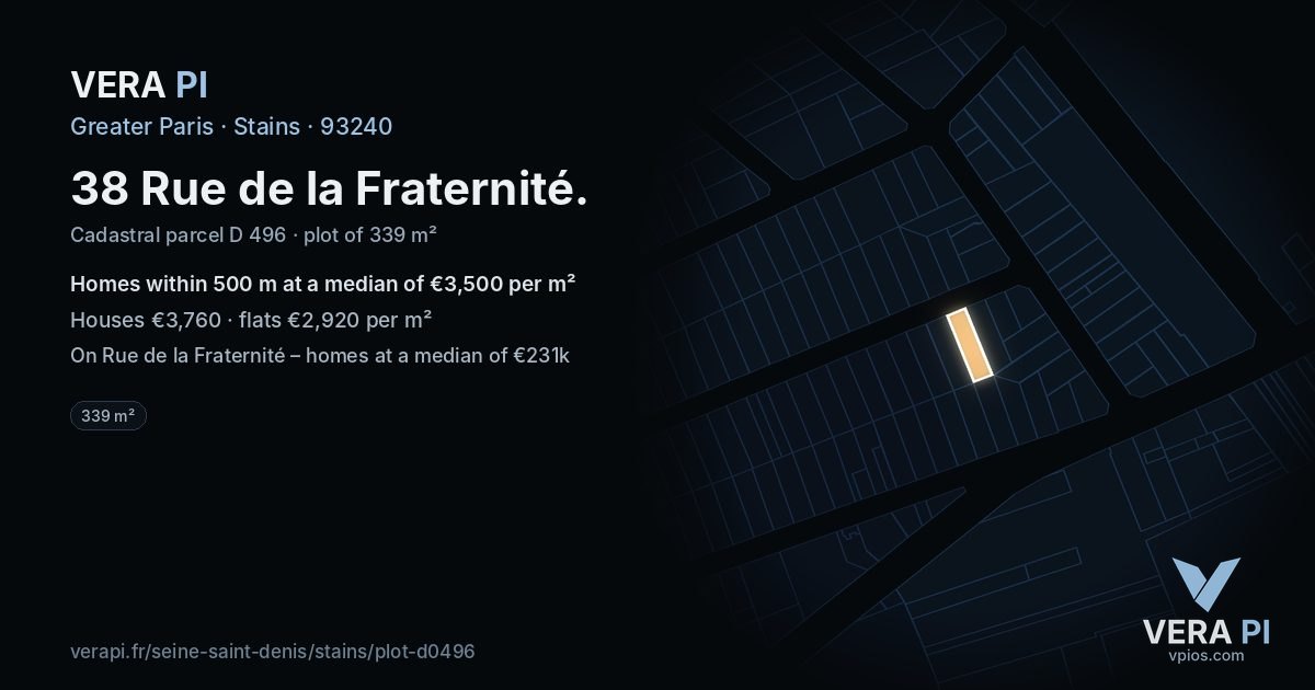 38 Rue de la Fraternité, Stains at night – the plot lit, the parcels around coloured by the prices near them