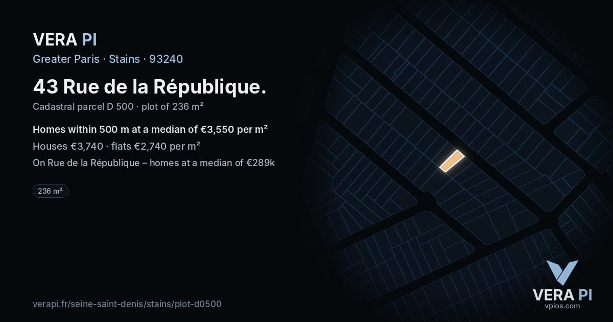 43 Rue de la République, Stains at night – the plot lit, the parcels around coloured by the prices near them