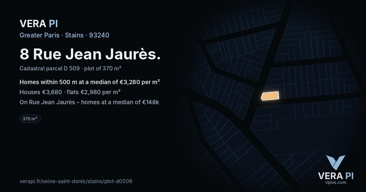 8 Rue Jean Jaurès, Stains at night – the plot lit, the parcels around coloured by the prices near them