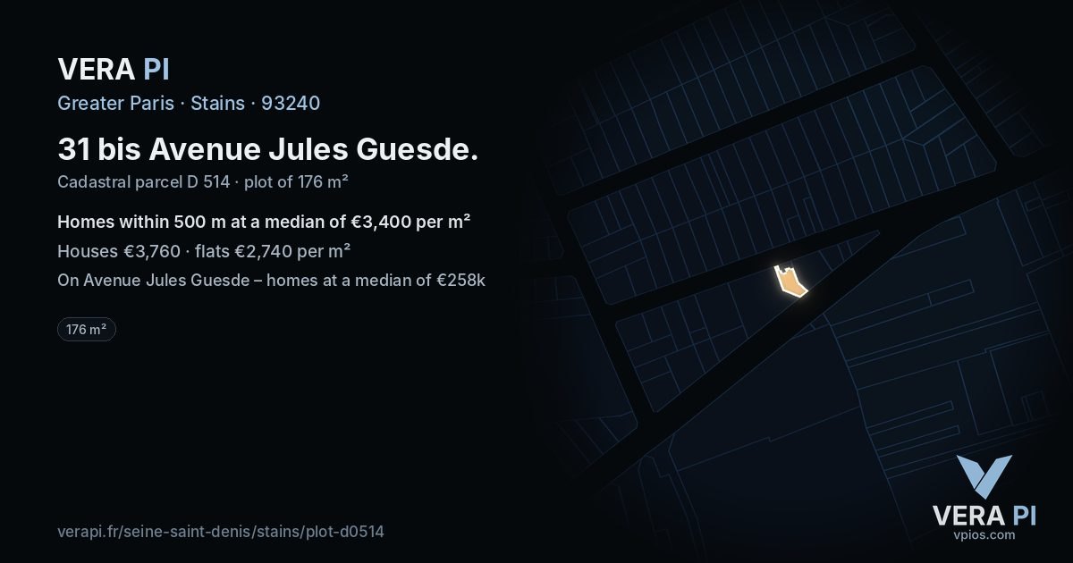 31 bis Avenue Jules Guesde, Stains at night – the plot lit, the parcels around coloured by the prices near them