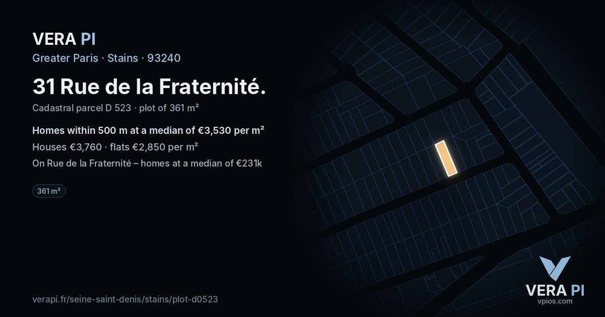 31 Rue de la Fraternité, Stains at night – the plot lit, the parcels around coloured by the prices near them