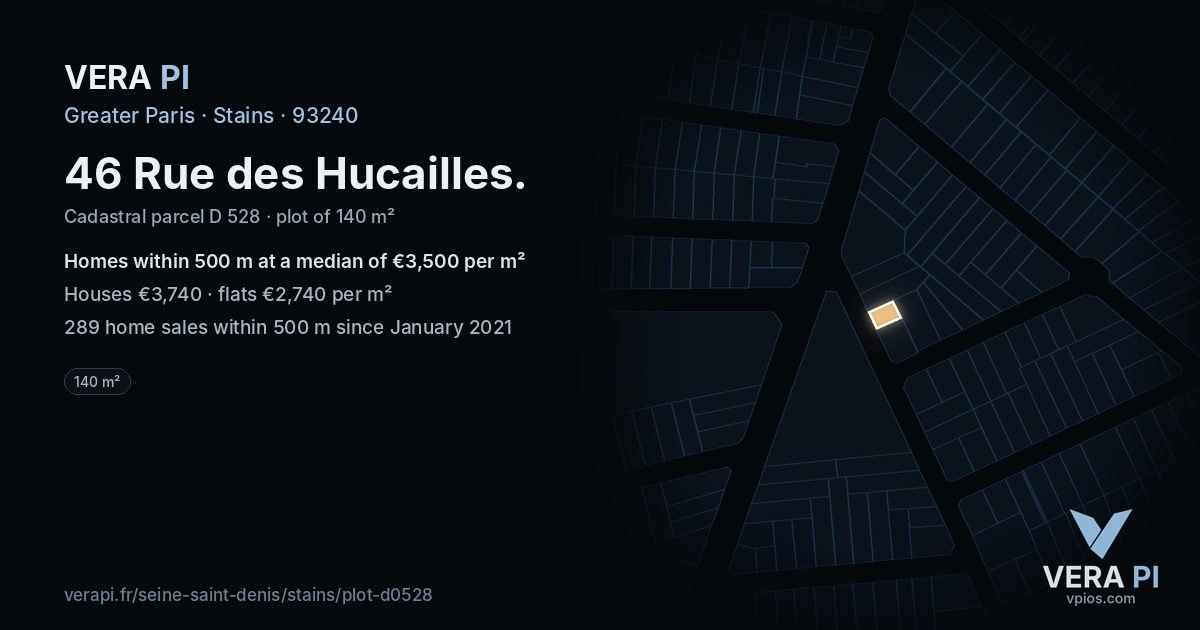 46 Rue des Hucailles, Stains at night – the plot lit, the parcels around coloured by the prices near them