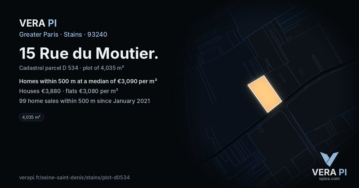 15 Rue du Moutier, Stains at night – the plot lit, the parcels around coloured by the prices near them