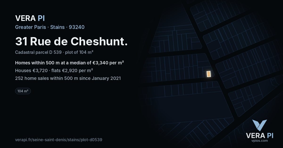 31 Rue de Cheshunt, Stains at night – the plot lit, the parcels around coloured by the prices near them