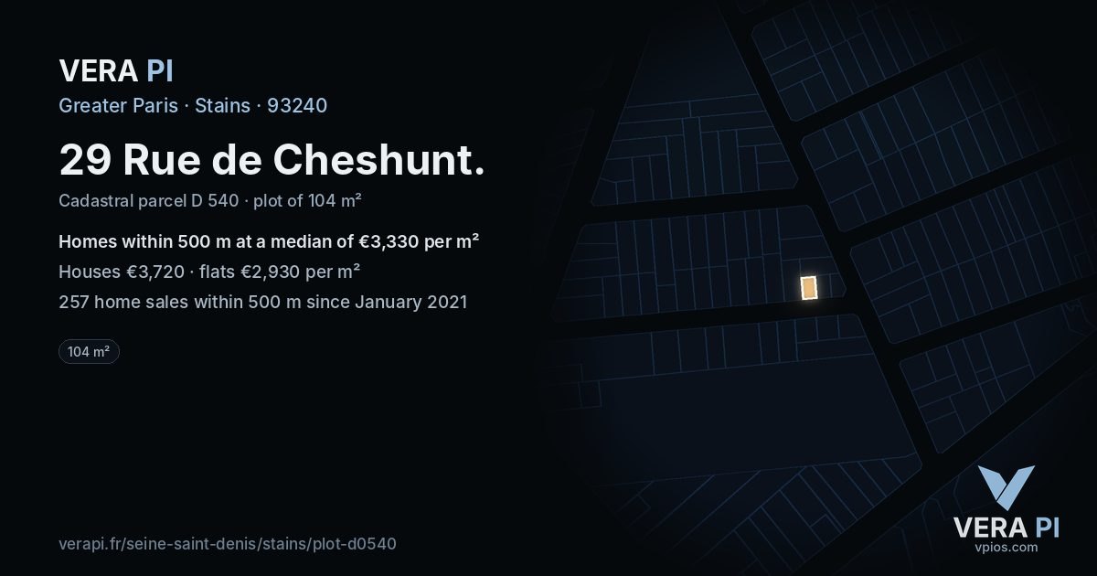 29 Rue de Cheshunt, Stains at night – the plot lit, the parcels around coloured by the prices near them