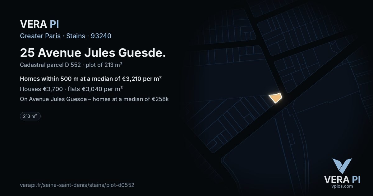 25 Avenue Jules Guesde, Stains at night – the plot lit, the parcels around coloured by the prices near them