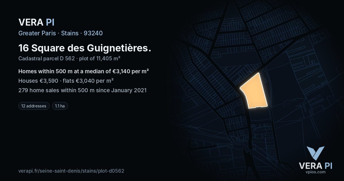 16 Square des Guignetières, Stains at night – the plot lit, the parcels around coloured by the prices near them