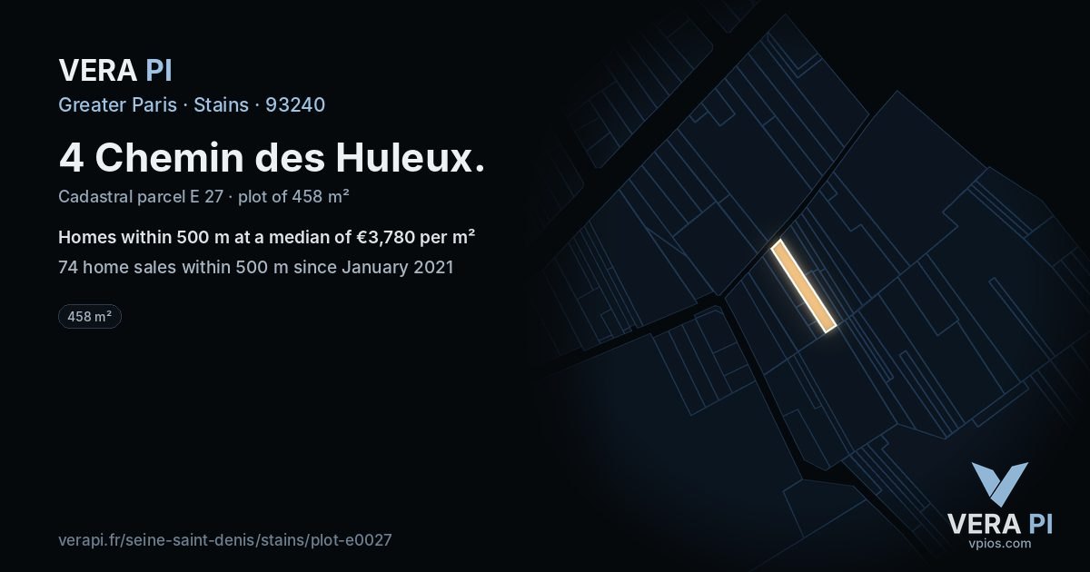 4 Chemin des Huleux, Stains at night – the plot lit, the parcels around coloured by the prices near them