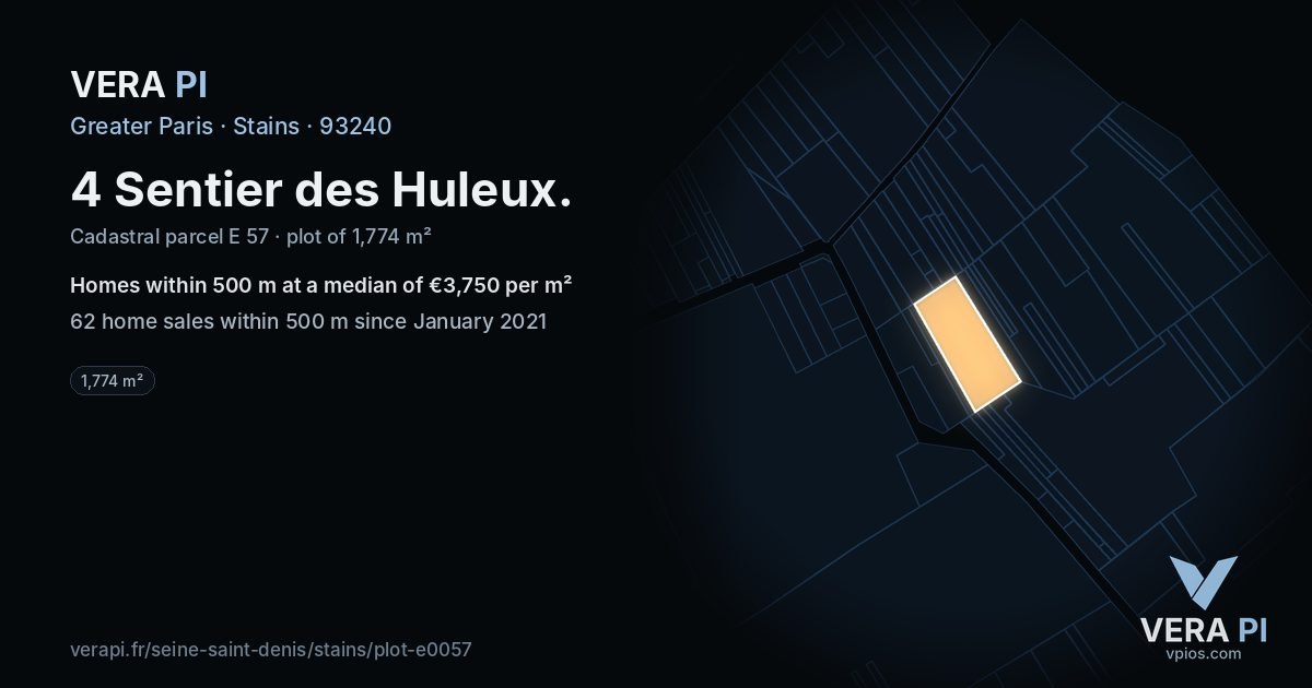 4 Sentier des Huleux, Stains at night – the plot lit, the parcels around coloured by the prices near them