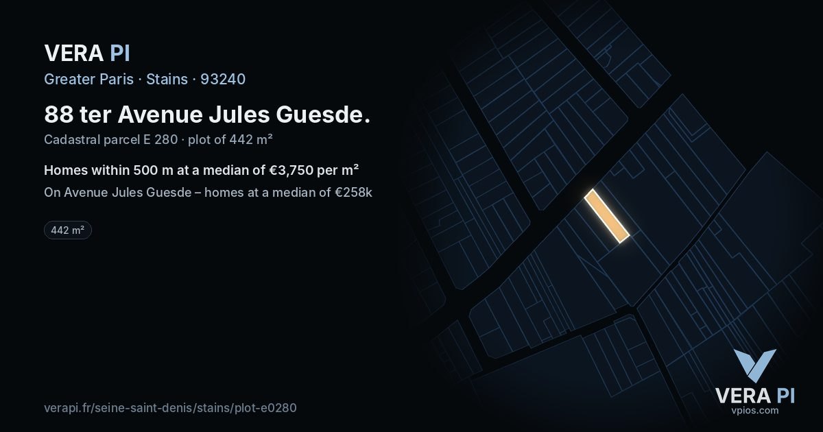88 ter Avenue Jules Guesde, Stains at night – the plot lit, the parcels around coloured by the prices near them