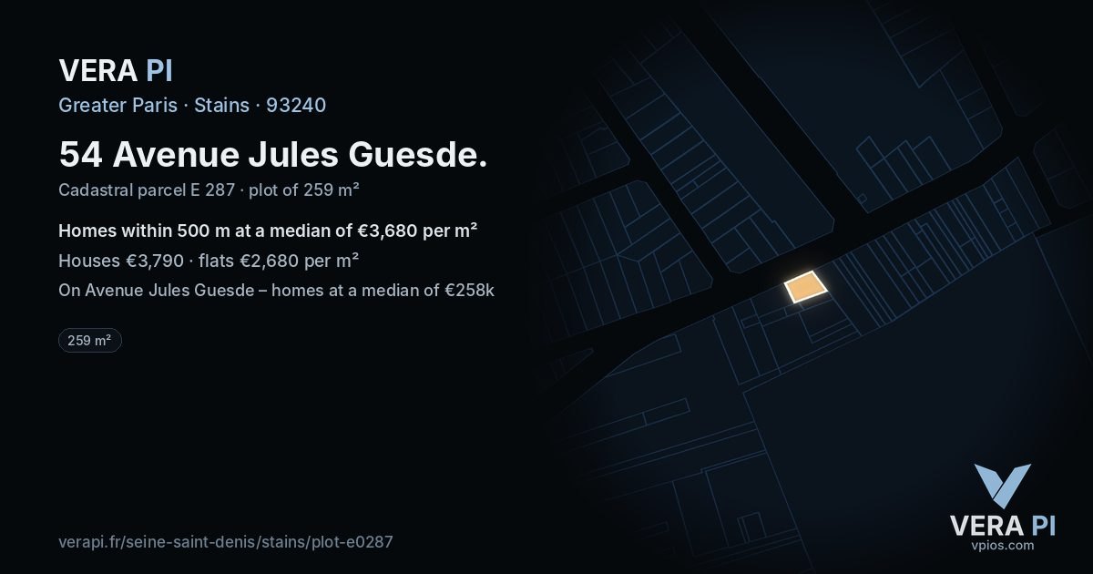 54 Avenue Jules Guesde, Stains at night – the plot lit, the parcels around coloured by the prices near them
