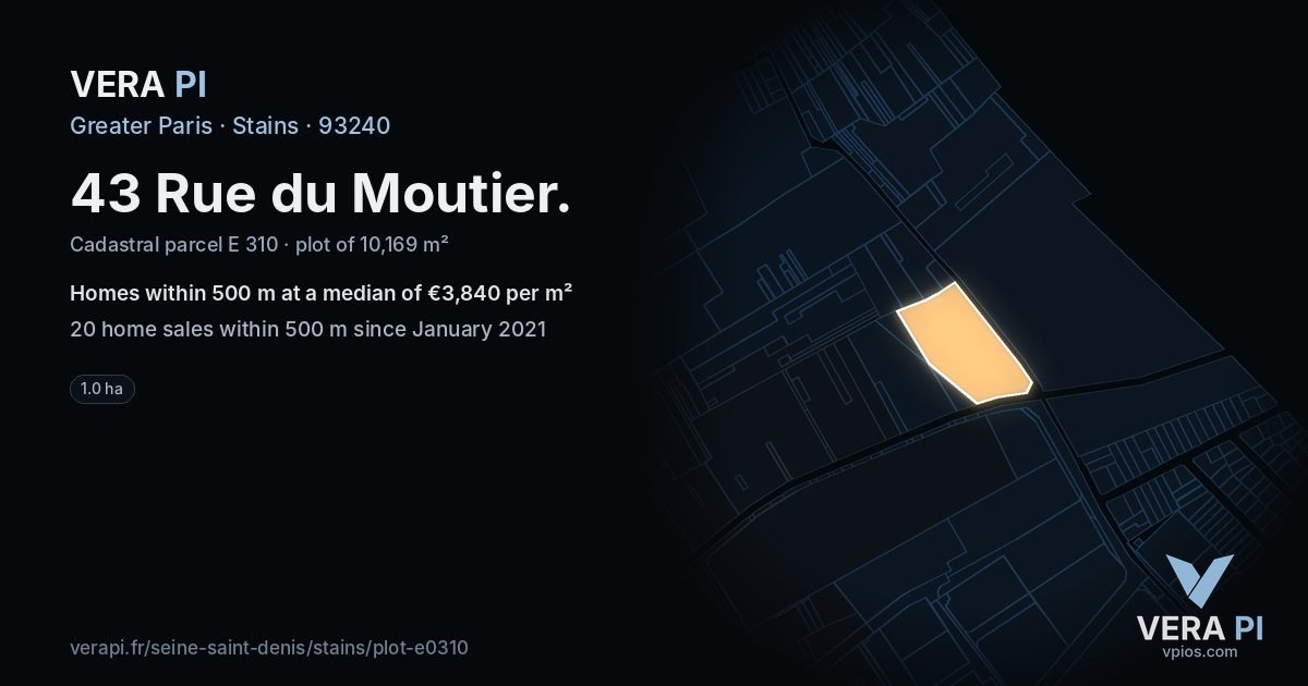 43 Rue du Moutier, Stains at night – the plot lit, the parcels around coloured by the prices near them