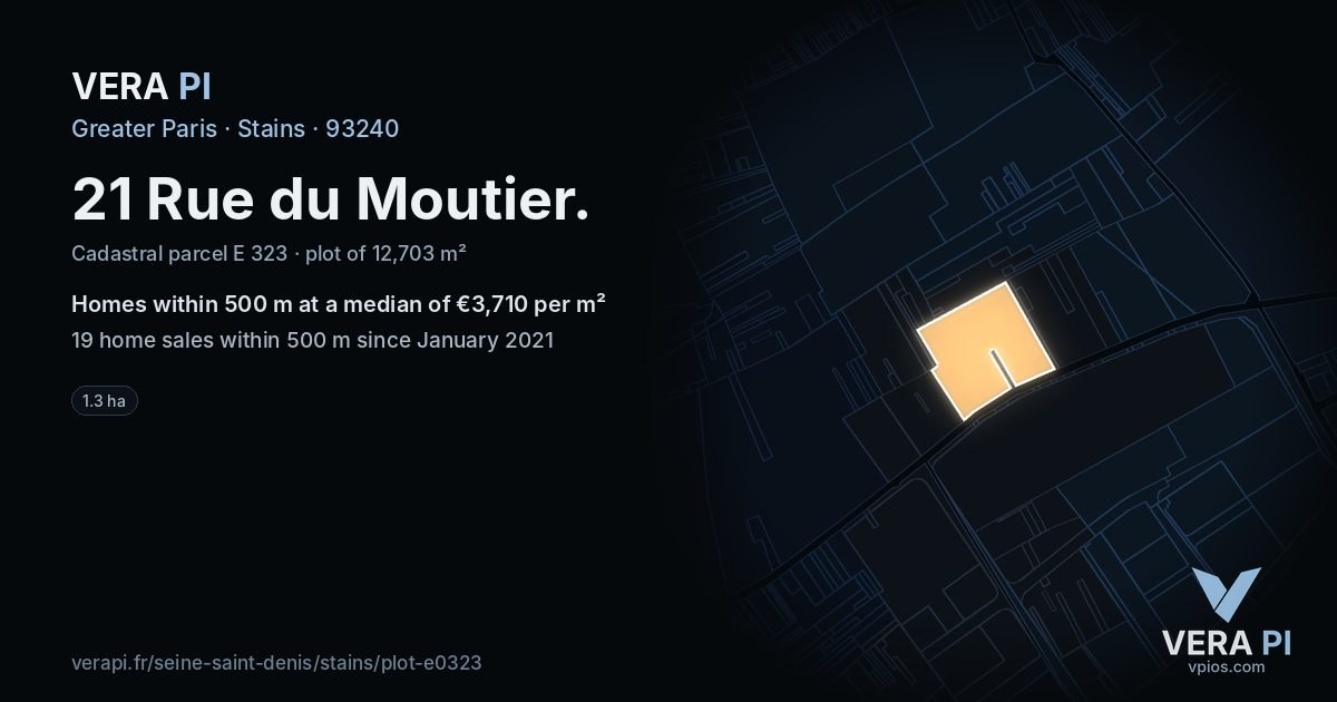 21 Rue du Moutier, Stains at night – the plot lit, the parcels around coloured by the prices near them