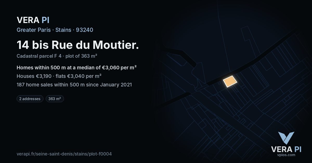 14 bis Rue du Moutier, Stains at night – the plot lit, the parcels around coloured by the prices near them