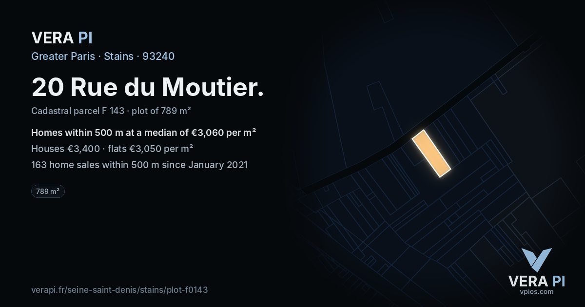 20 Rue du Moutier, Stains at night – the plot lit, the parcels around coloured by the prices near them