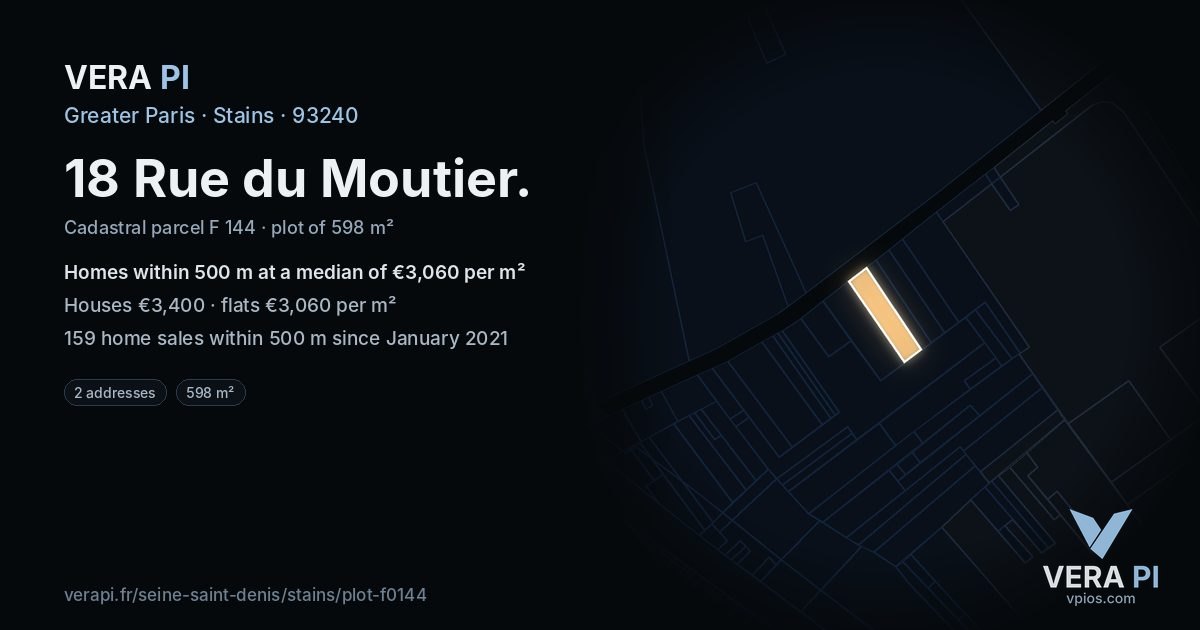 18 Rue du Moutier, Stains at night – the plot lit, the parcels around coloured by the prices near them