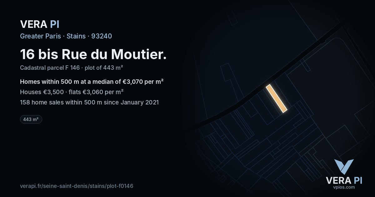 16 bis Rue du Moutier, Stains at night – the plot lit, the parcels around coloured by the prices near them