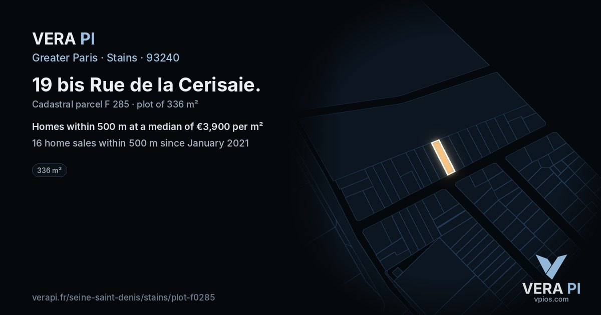 19 bis Rue de la Cerisaie, Stains at night – the plot lit, the parcels around coloured by the prices near them