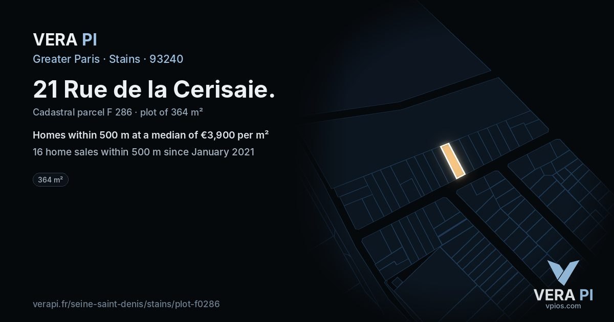 21 Rue de la Cerisaie, Stains at night – the plot lit, the parcels around coloured by the prices near them