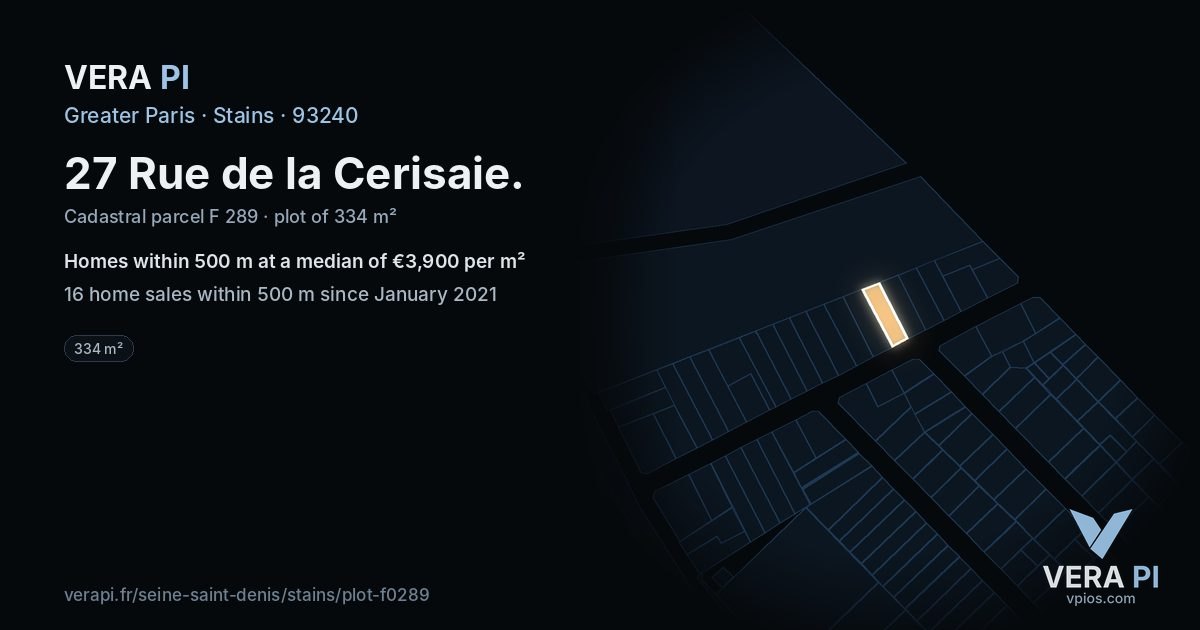 27 Rue de la Cerisaie, Stains at night – the plot lit, the parcels around coloured by the prices near them