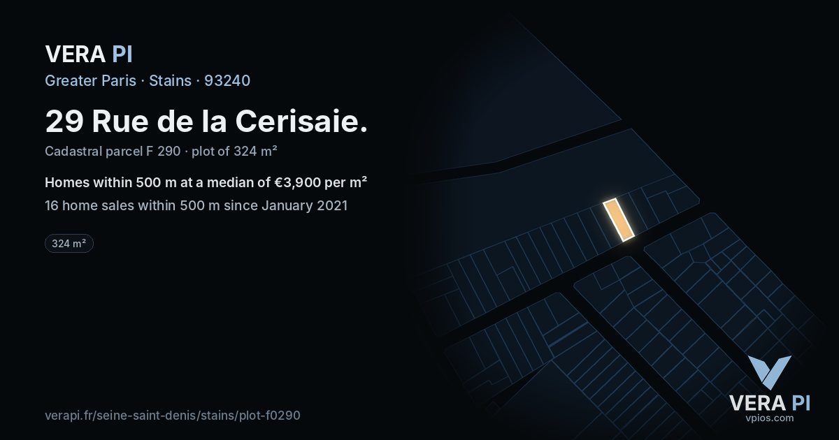29 Rue de la Cerisaie, Stains at night – the plot lit, the parcels around coloured by the prices near them